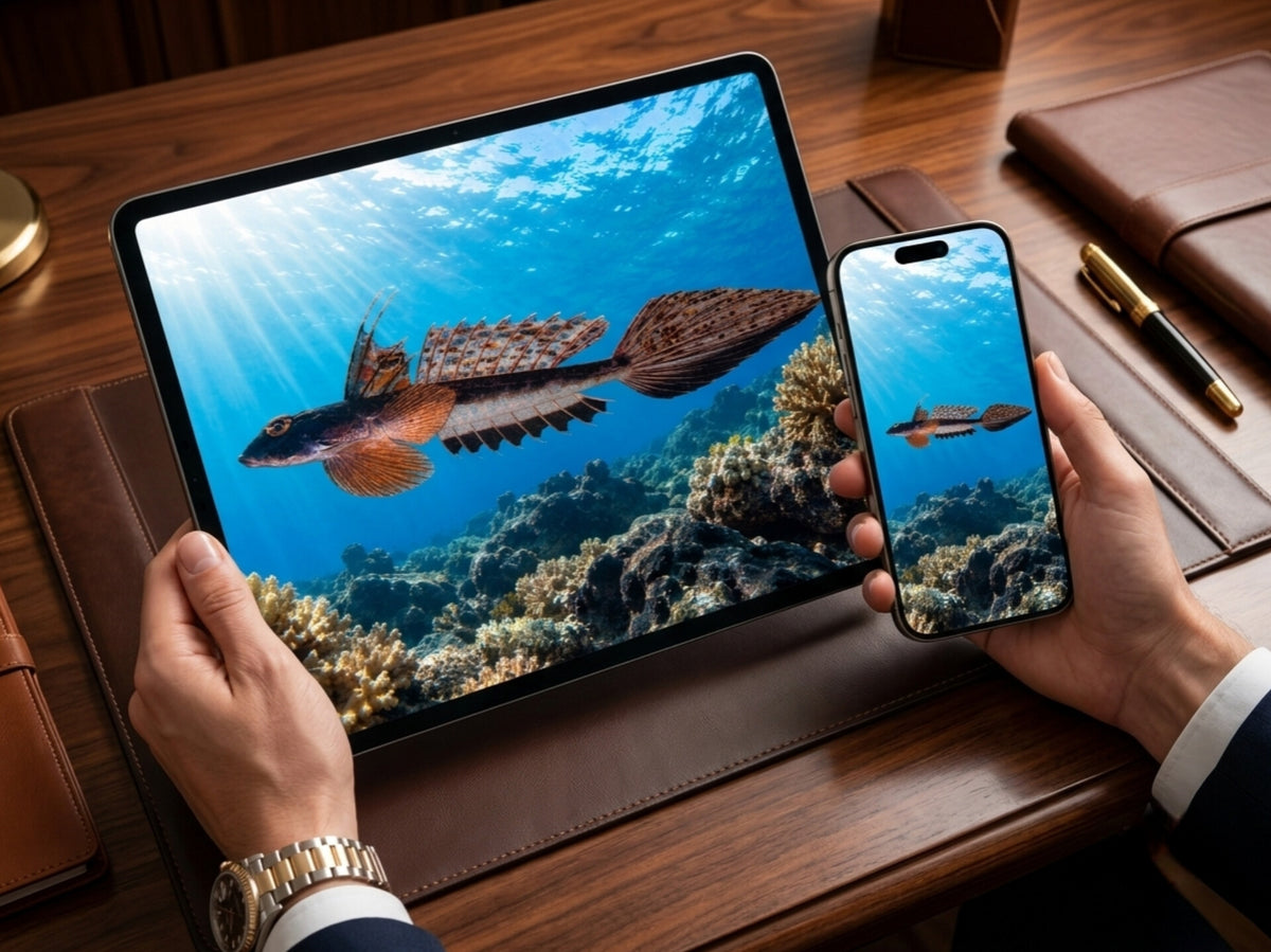 Digital marine atlas and infographic care card of the Japanese Longtail Dragonet (Calliurichthys japonicus) showing its elongated body, extended fins, and bottom-dwelling marine form.