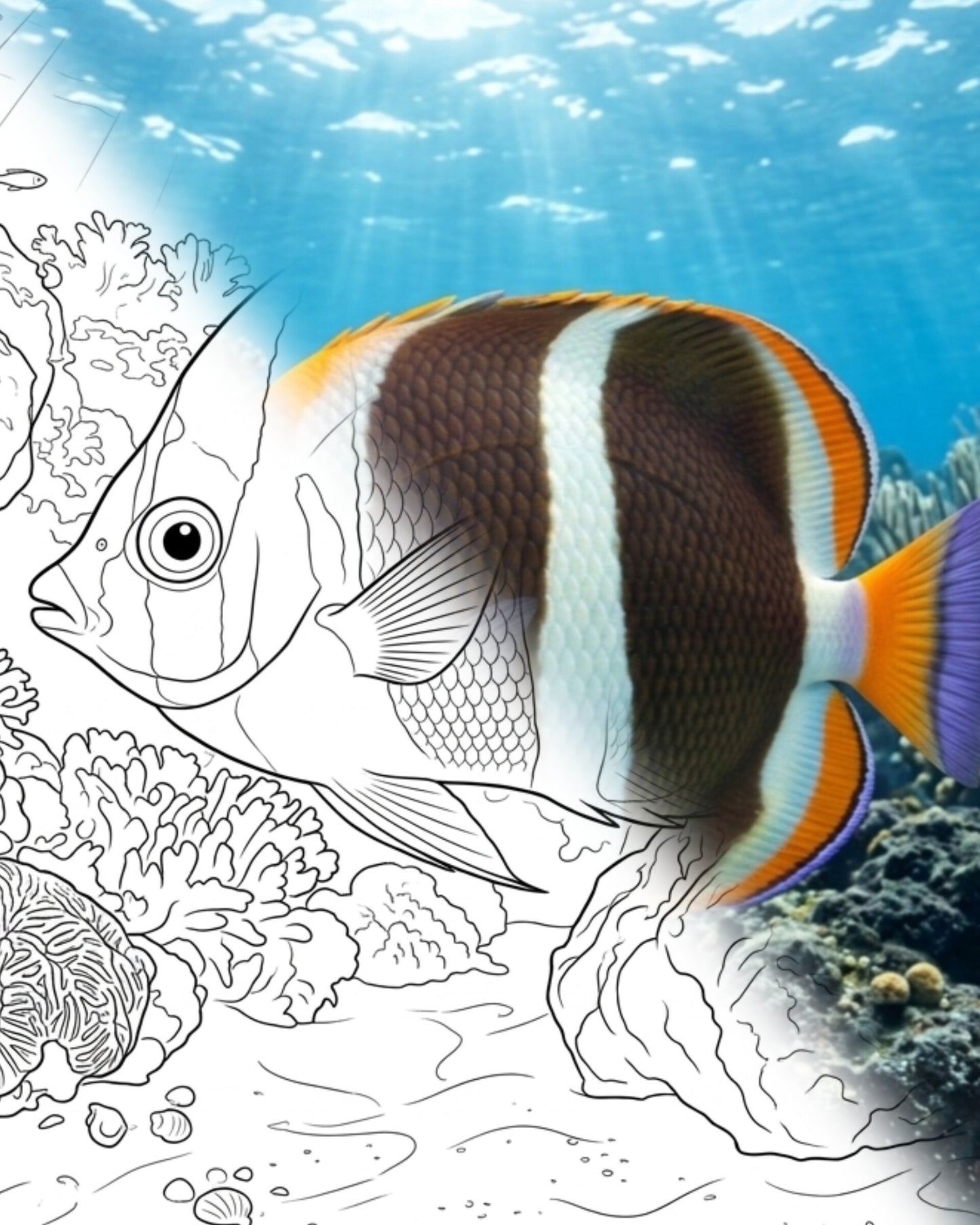 Pez mariposa de tres bandas (Chaetodon tricinctus) - Adulto | Kit para colorear de Explorador Marino