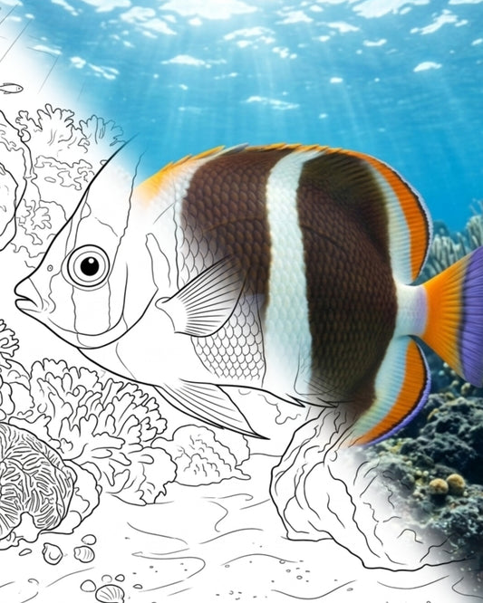 Dreiband-Falterfisch (Chaetodon tricinctus) - Adult | Marine Explorer Coloring Kit