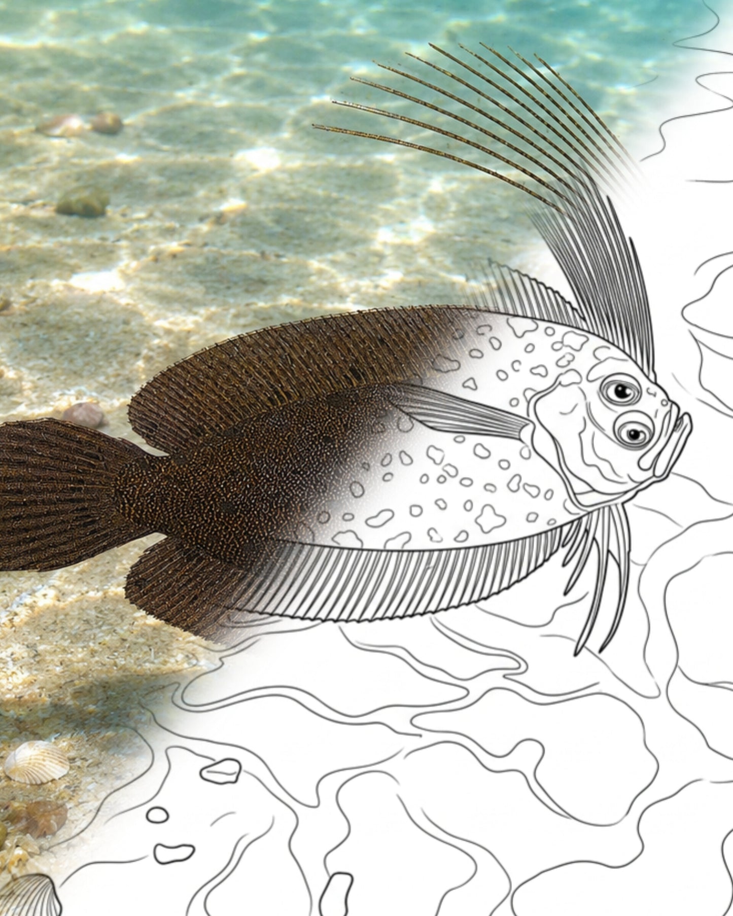 Cockatoo Righteye Flounder (Samaris cristatus) | Marine Explorer Coloring Kit