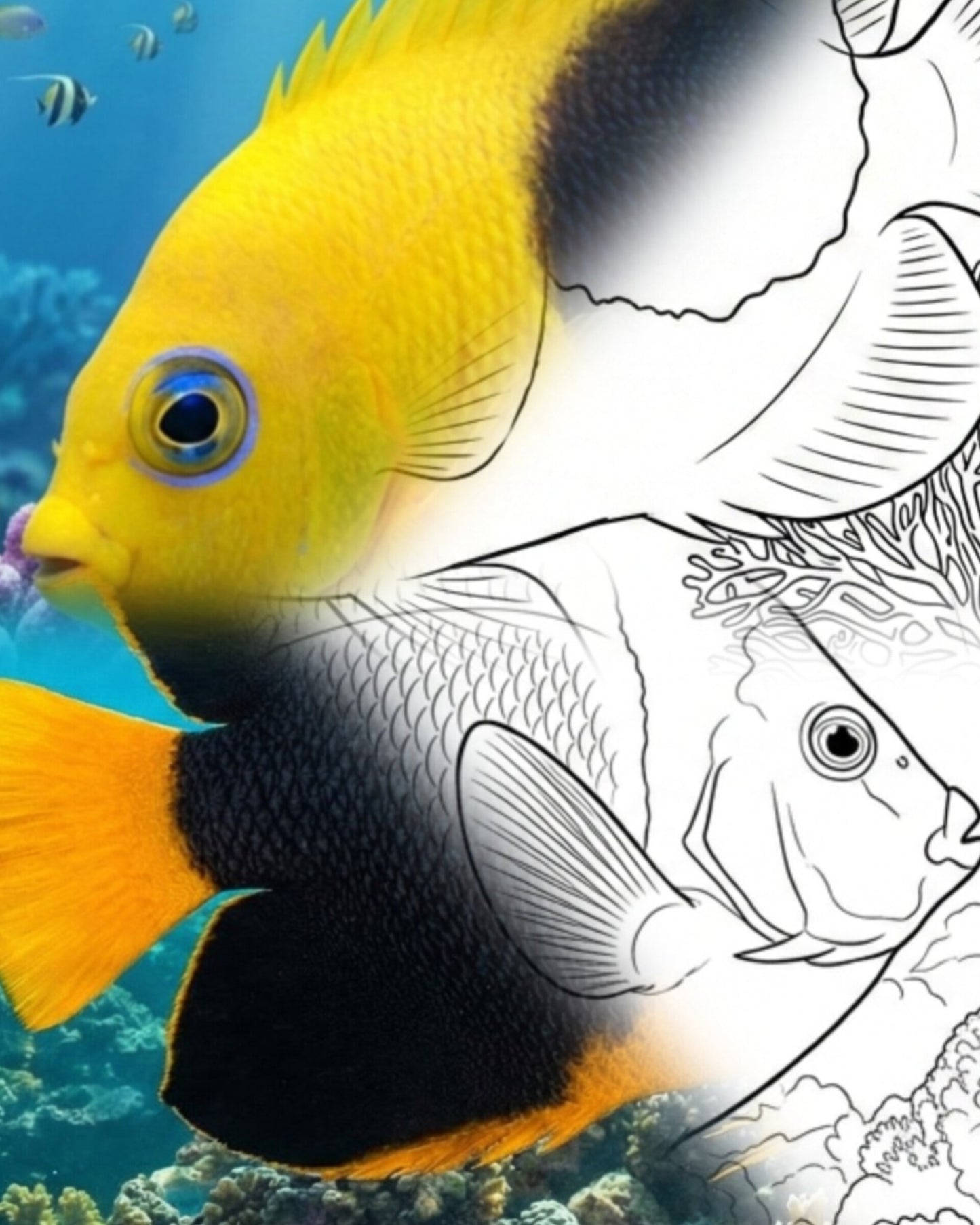 Rock Beauty Angelfish Lebenszyklus Bundle (Juvenile & Adult) | Marine Explorer Coloring Kit