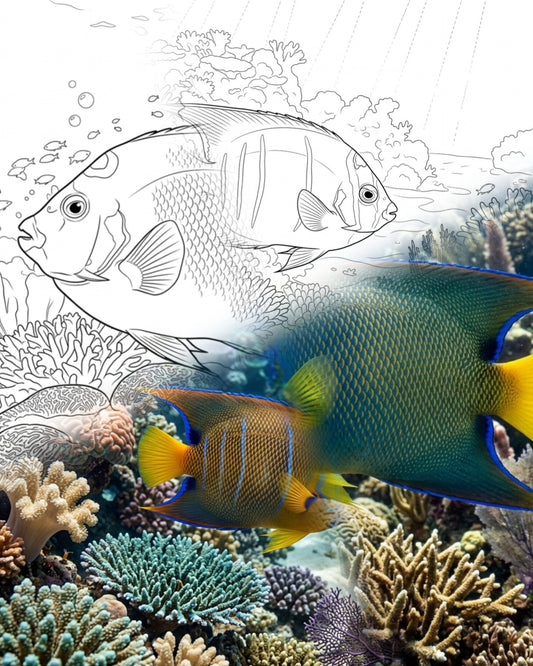 Königin-Kaiserfisch-Lebenszyklus-Bundle (Jugendliche & Erwachsene) | Marine Explorer Coloring Kit