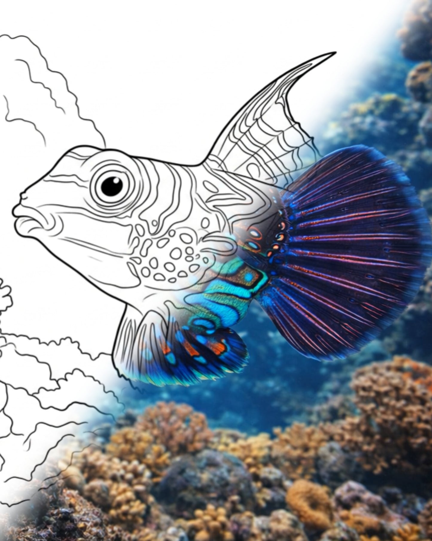 Mandarin Dragonet (Pterosynchiropus splendidus) | Marine Explorer Coloring Kit